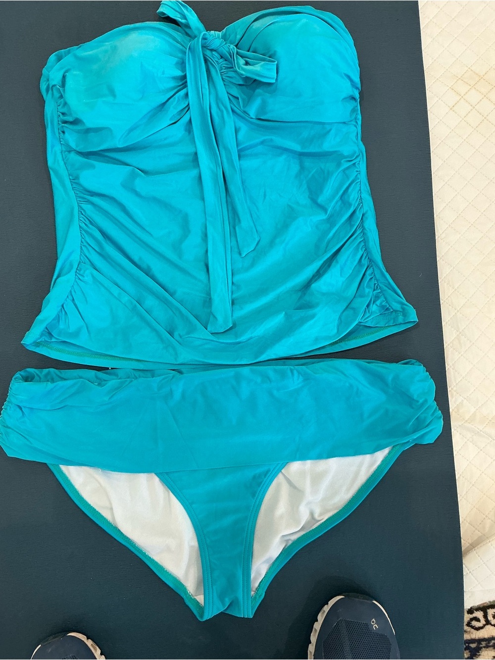 2bamboo Turquoise Strapless Tie-Front or Halter Top Tankini Set